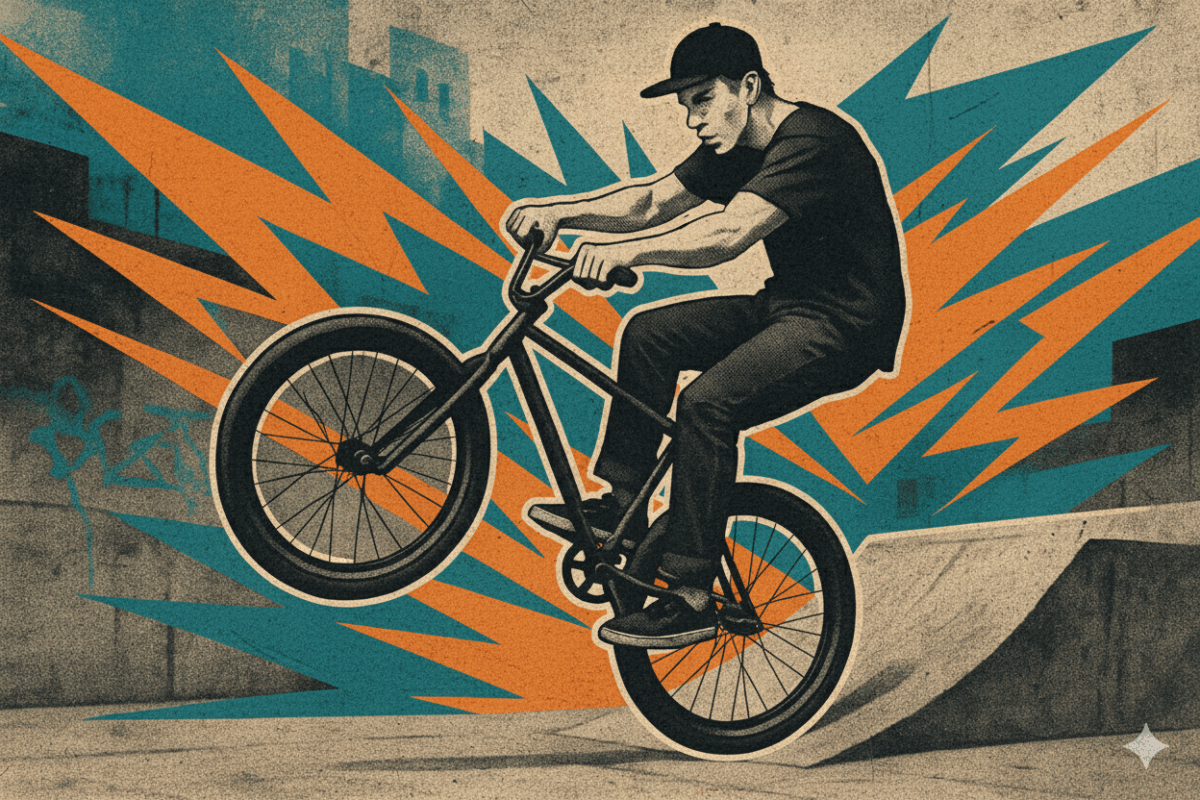 Image in a post titled 'what is fixed-gear freestyle? (and why track riders think it's stupid)' | image of free style fixed gear | fixed gear focus Image of free style fixed gear.