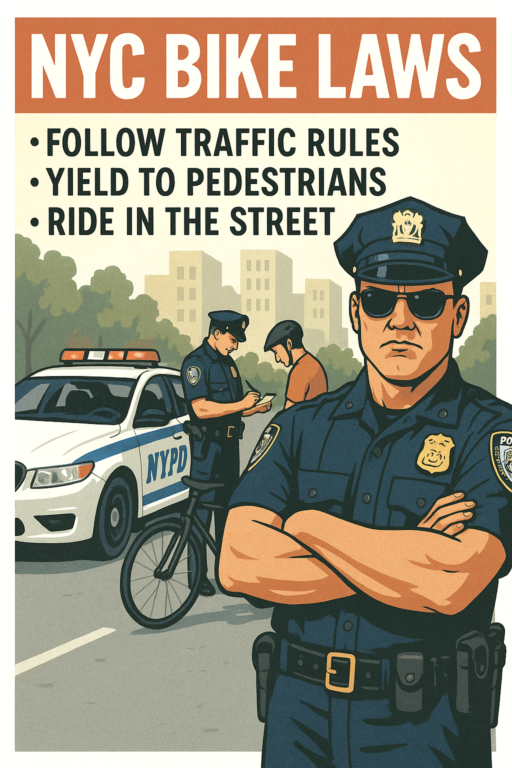Image in a post titled 'nyc bike laws: 16 rules you need to know (2025 update)' | image of a fixed gear cyclist getting a summons in nyc. Png | fixed gear focus Image of a fixed gear cyclist getting a summons in nyc png.