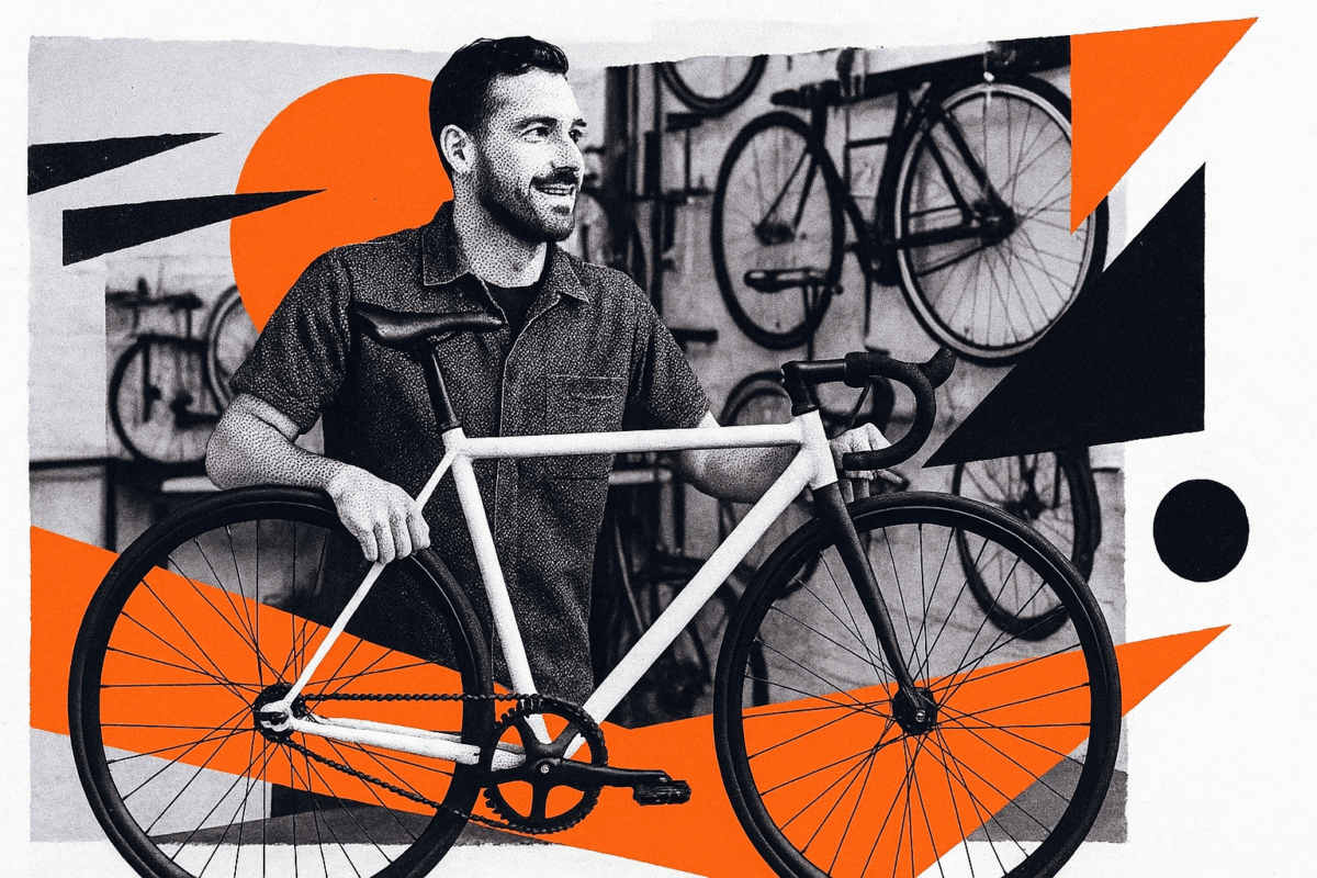 Image of a man in a bike shop.