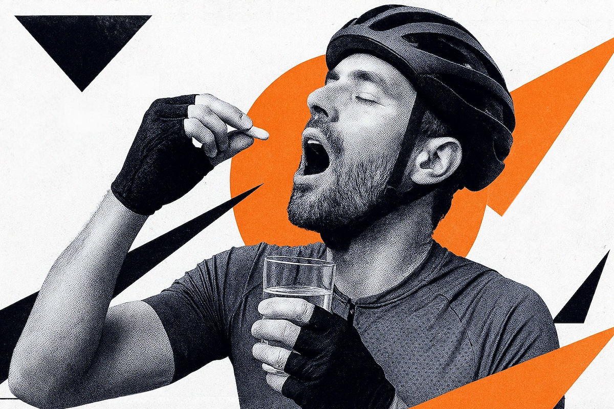 Man eating supplement pill.