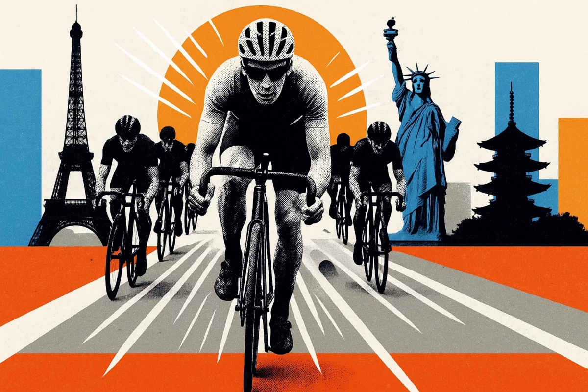 Image of a cyclist at global event.